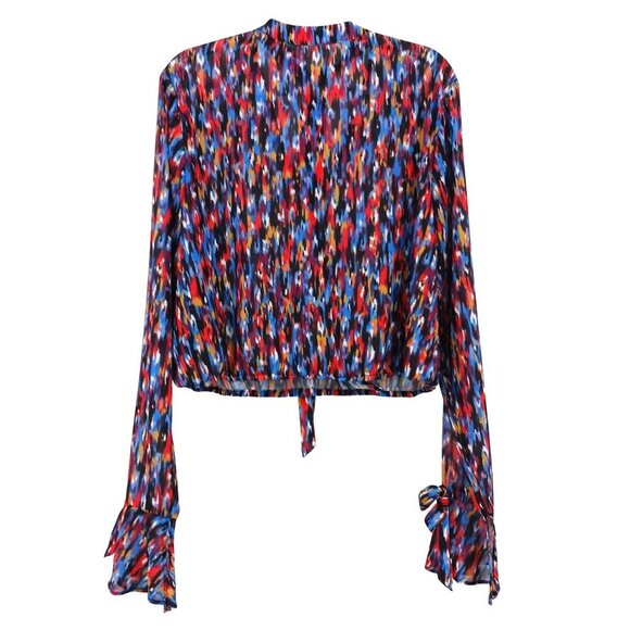 House Of Harlow 1960 X REVOLVE Joli Tie Cuff Blouse Size XL Abstract Blue Multi - Picture 5 of 15
